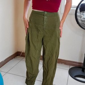 Flowy Green Cotton Hippie Pants